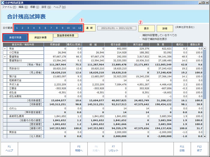 合計残高試算表(画面) [HELP]