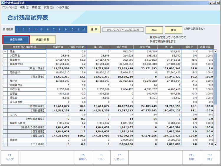 合計残高試算表(画面) [HELP]